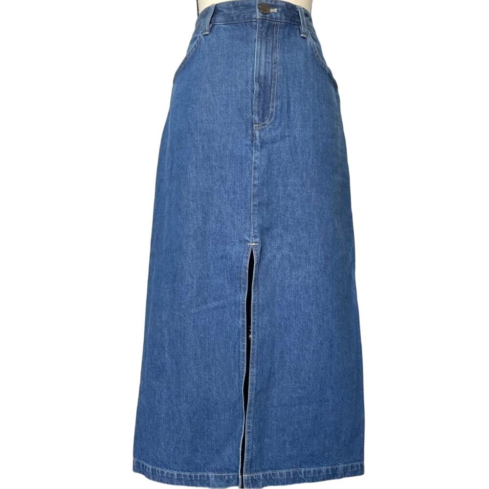 Babaton Prosper Jean Maxi Skirt Size 8 Center Slit Blue Denim Y2K
